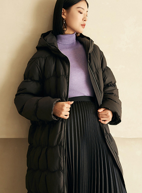 The Middle波浪绗缝绣花羽绒服女超长款羽绒服白鸭绒无异味不钻绒