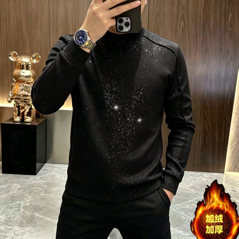 轻奢潮牌满天星卫衣男加绒加厚拼色老钱风体恤痞帅百搭保暖打底衫
