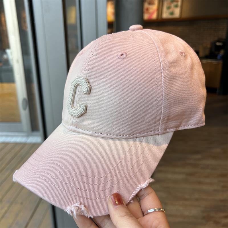 新款字母破洞软顶棒球帽子男女大头围显脸小渐变色遮阳鸭舌帽