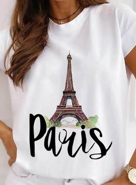 Paris Eiffel Tower T Shirt 时尚巴黎系列印花女士闺蜜T恤上衣