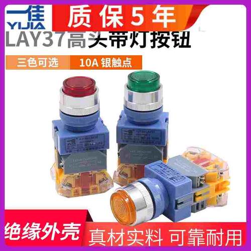 一佳电源LAY37点动Y090-11DN自复位自锁DZ带灯220V按钮开关22mm24