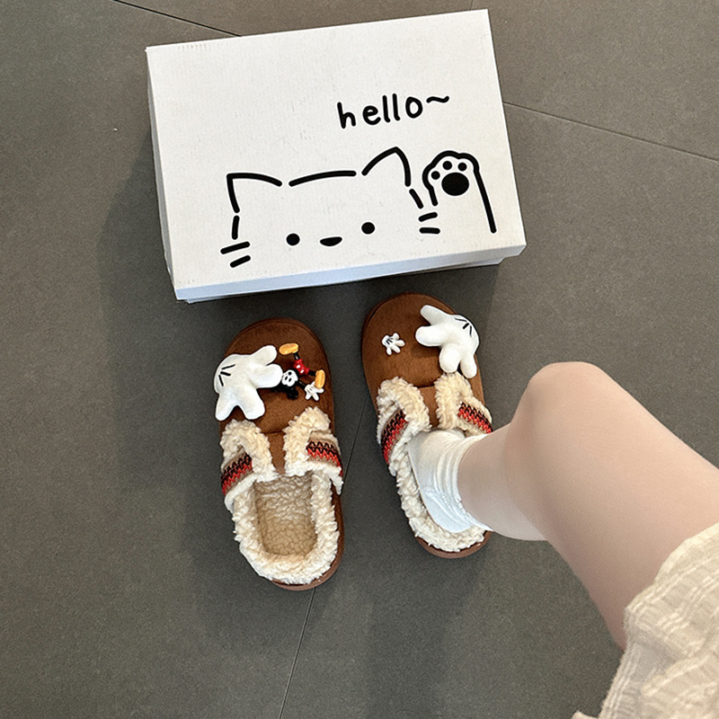 可爱卡通设计感动漫米奇厚底毛毛拖鞋女2025秋冬外穿休闲包头拖鞋