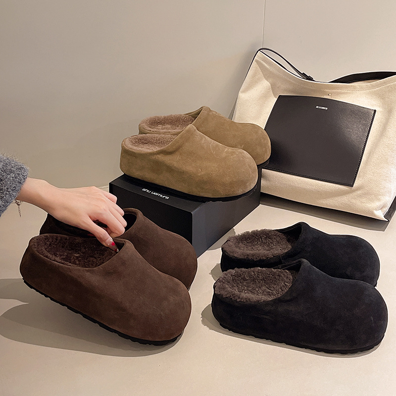 2025年秋季新款女鞋厚底休闲运动鞋百搭时尚潮流软皮包头半拖鞋女