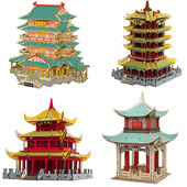 中国古建筑滕王阁木质立体拼图仿真模型黄鹤楼手工拼装 古亭子摆件