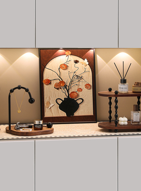 中古风玄关装饰摆件进门口钥匙收纳置物架法式复古鞋柜桌面装饰画