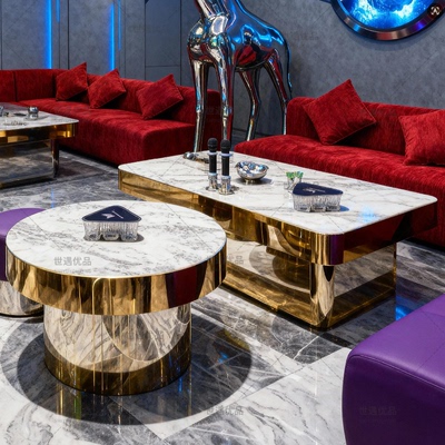 KTV包厢茶几高级会所大厅桌子轻奢感不锈钢镜面质感厂家直销