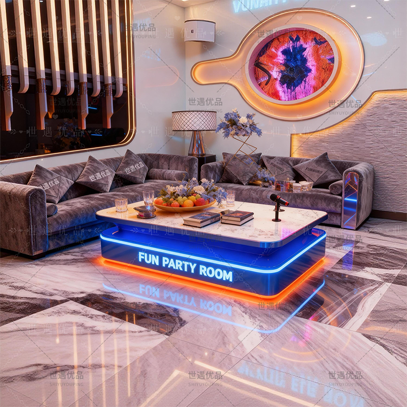 KTV专用发光茶几岩板不锈钢材质轻奢高端大理石纹桌子定制