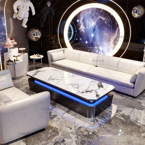 KTV包厢发光茶几轻奢高端会所岩板桌子大厅不锈钢发光桌定制
