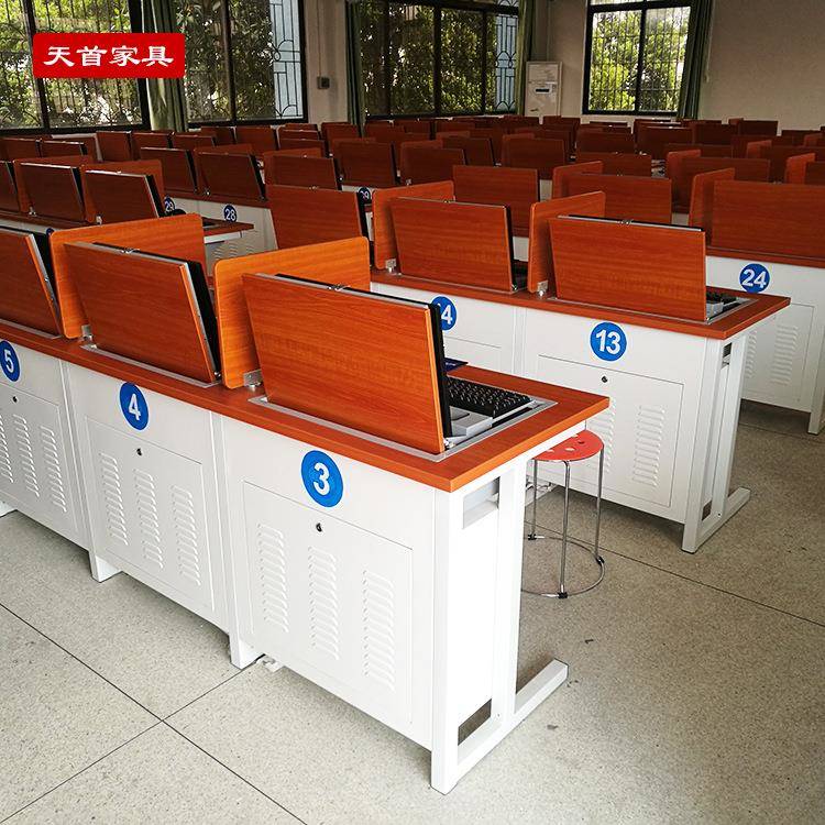 广东工厂直供职业学校培训考试用可折叠翻转电脑培训桌电教桌
