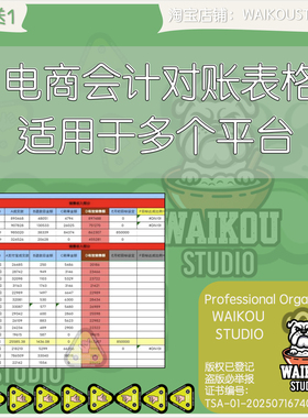 电商会计对账表格 适用天猫 京东 抖音 等多数电商平台