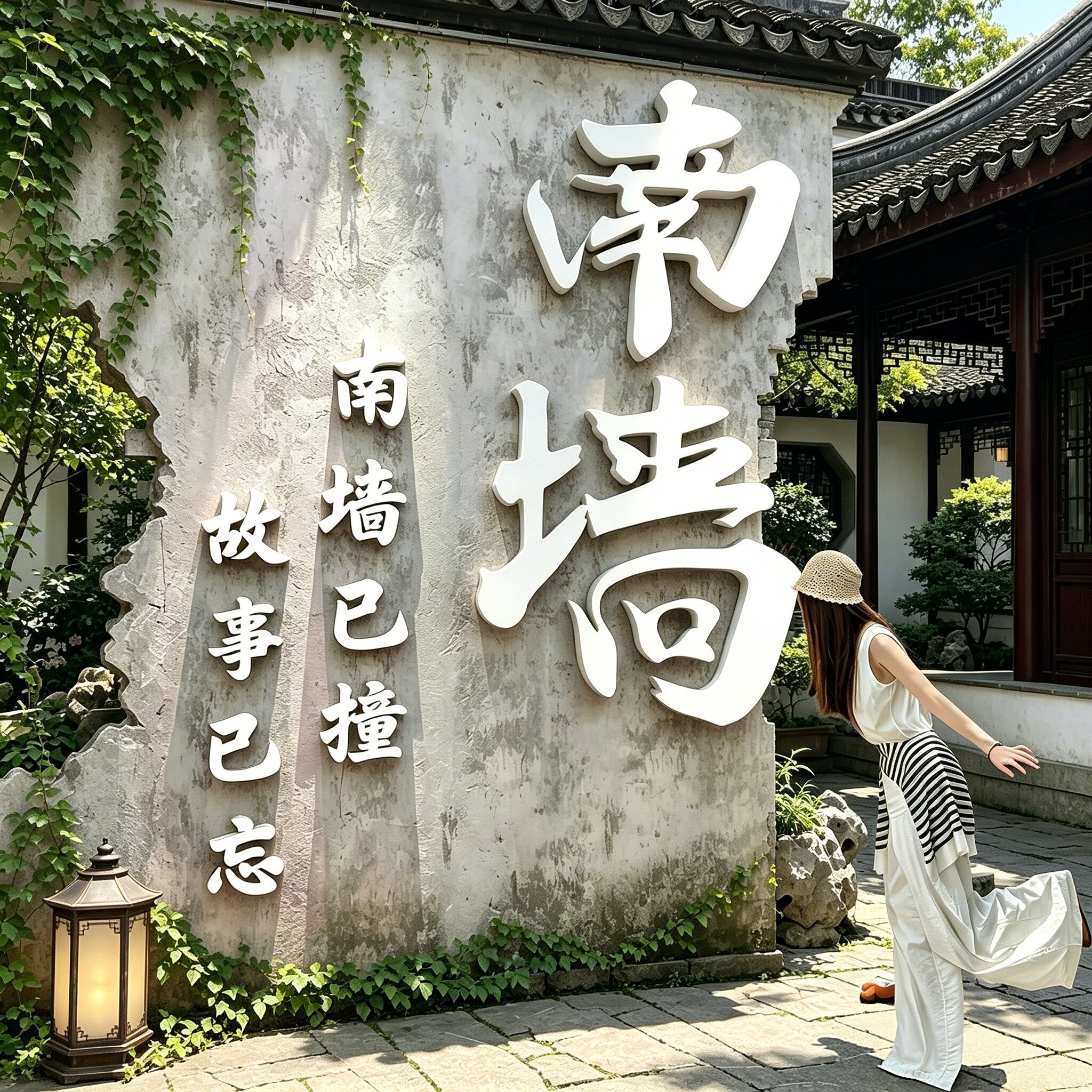 网红打卡撞南墙面拍照区布置造场背景户外小院露营风氛围装饰贴纸