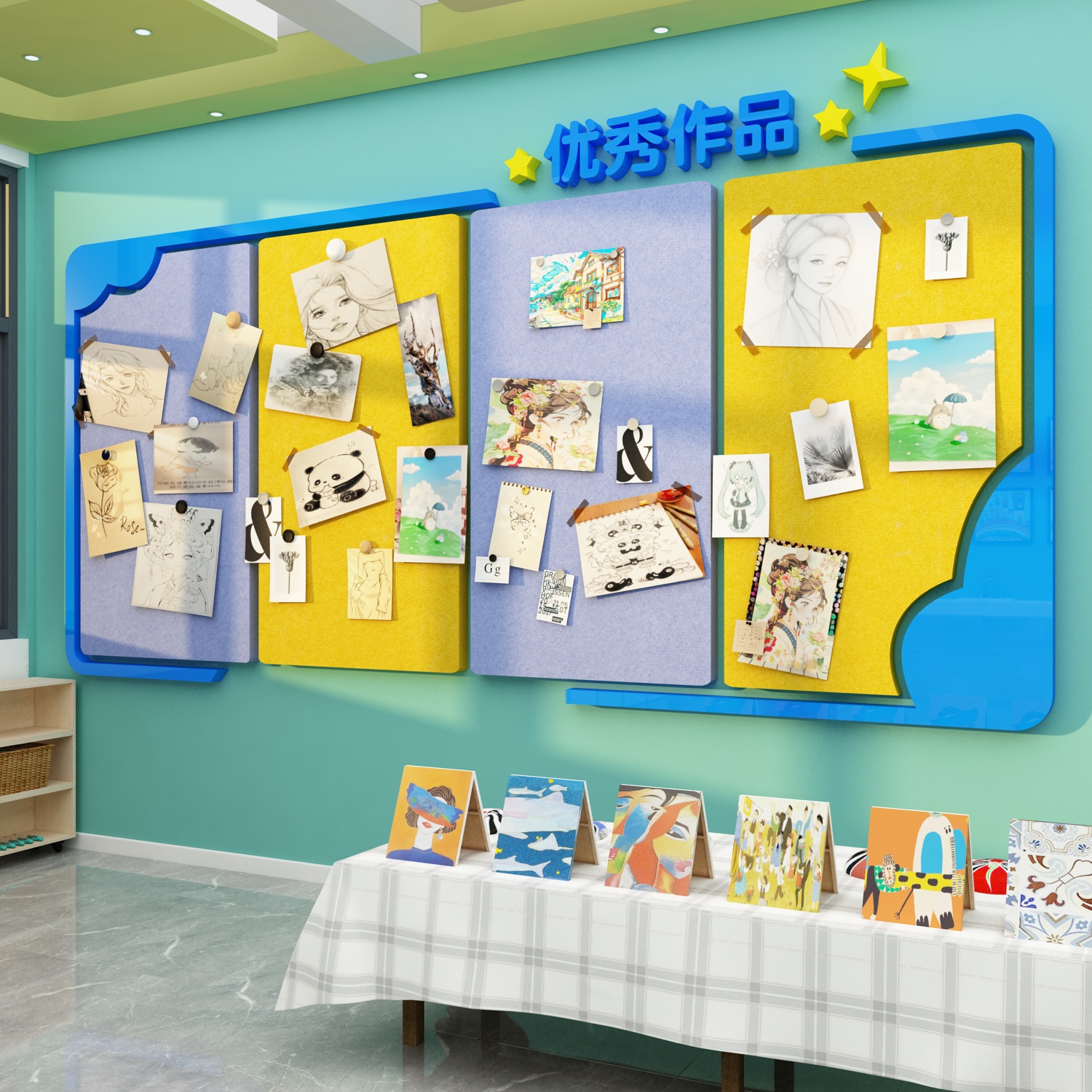 毛毡墙贴画书法教室布置装饰作品展示板环创墙面室美术幼儿园文化