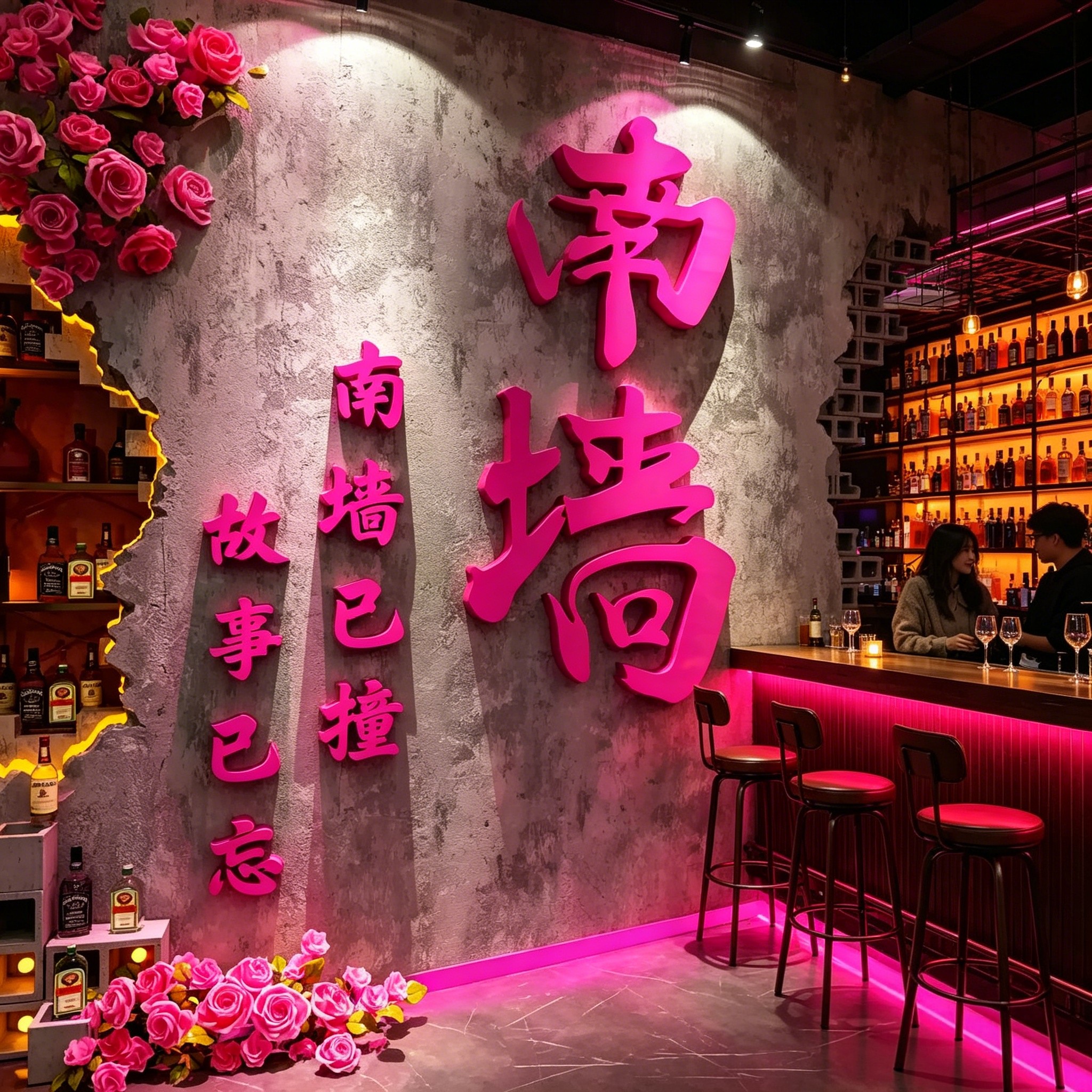 网红打卡撞南墙面贴纸画清吧小酒馆装饰场景氛围布置工业风烧烤店