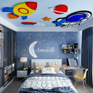 饰画男孩卧室床头墙面环创 网红宇宙航员天花板吊顶儿童房间布置装
