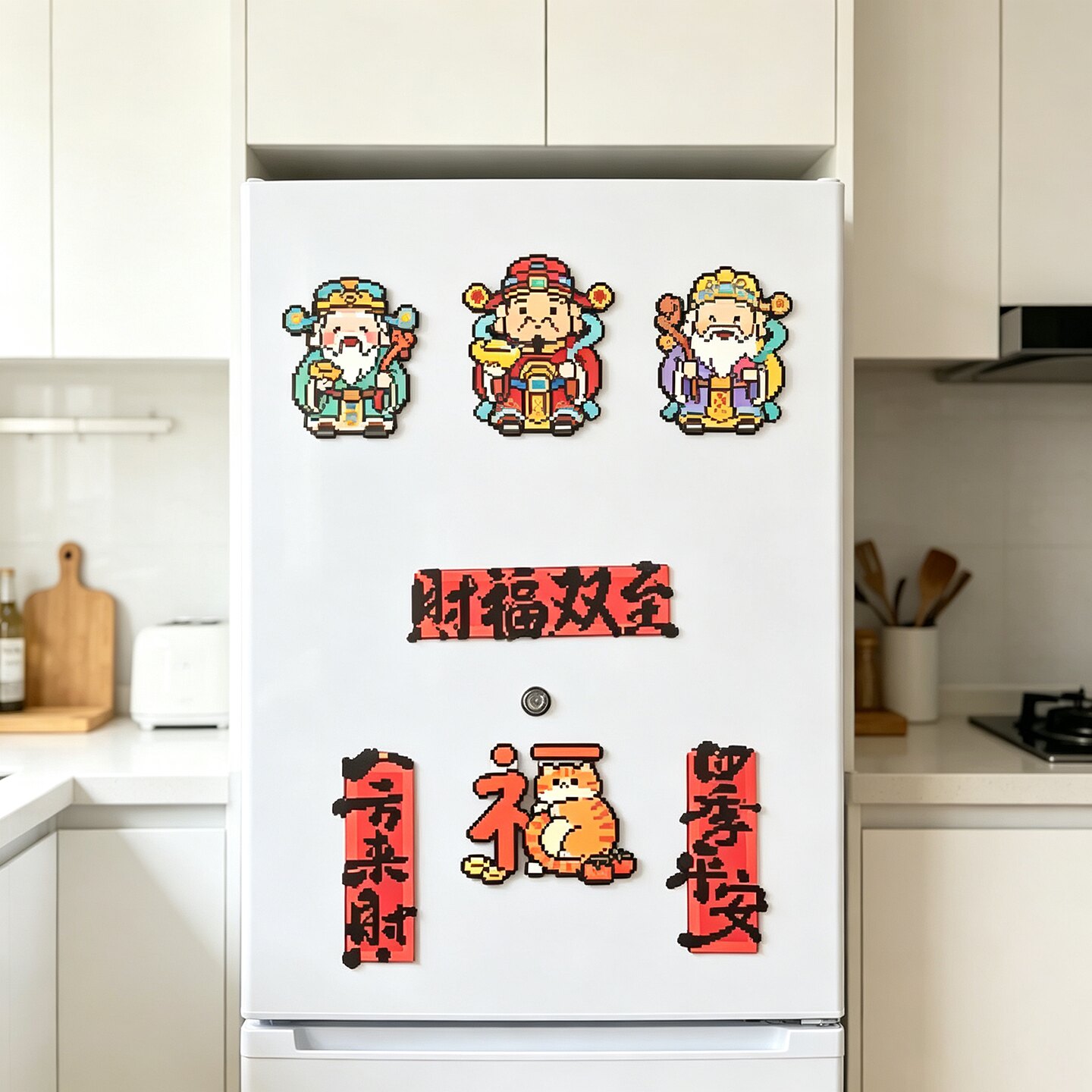 客厅厨房冰箱门上财神爷贴纸磁吸铁墙面装饰画遮丑美化电视机背景