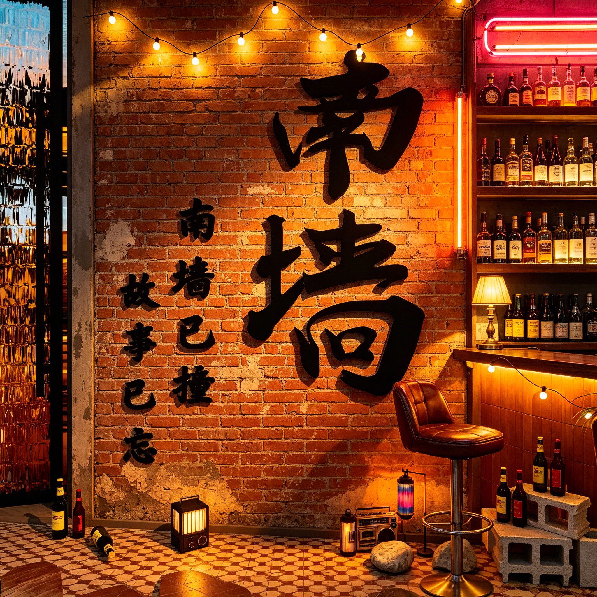 网红撞南墙打卡拍照区氛围布置造背场景清酒吧墙面装饰品小馆贴纸