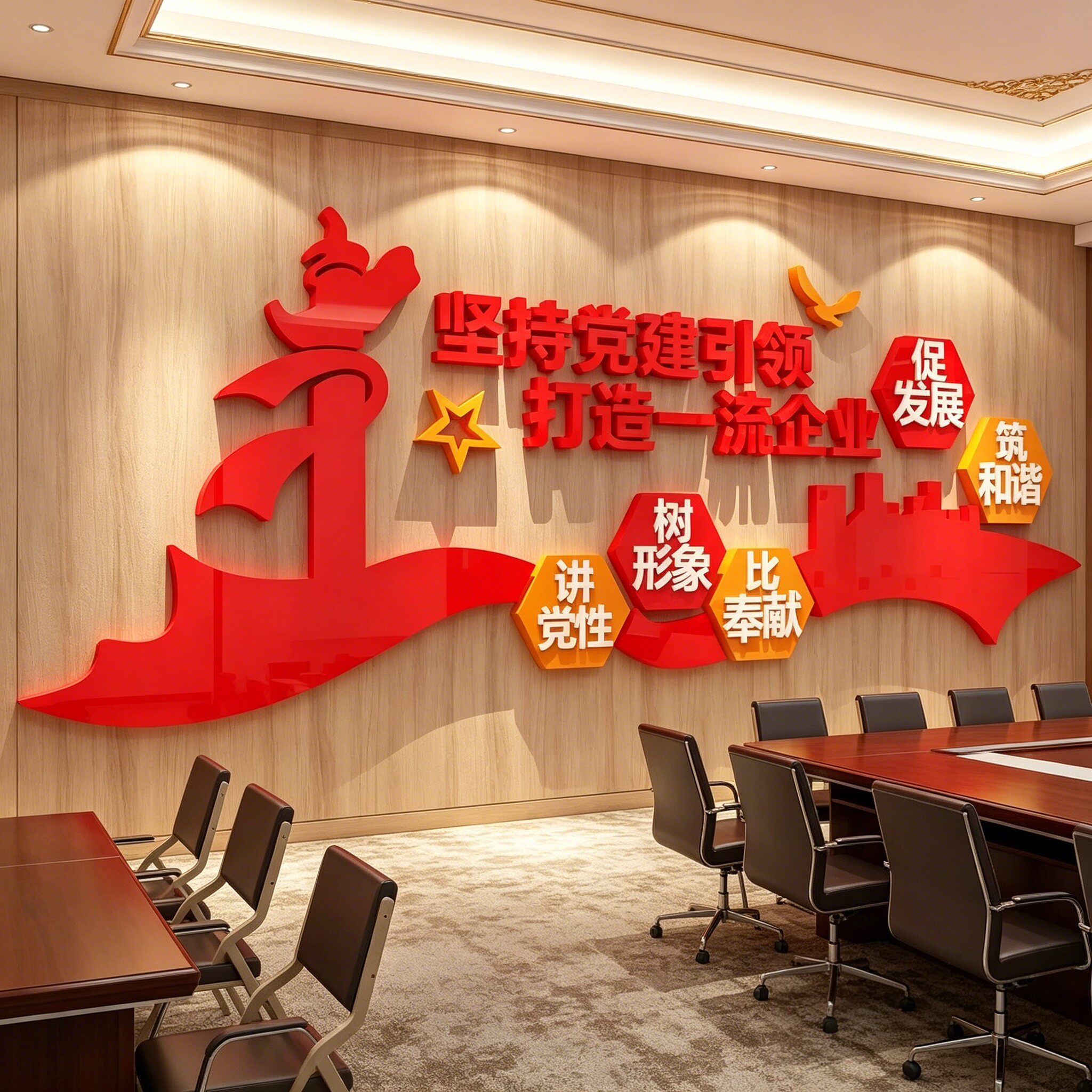 党建文化墙展板支部员活动爱国主题校长办公会议室背景布置装饰