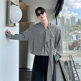 时髦格子衬衫棉麻弹性休闲飘带衬衣男女同款潮P85，男装衬衫，星座1111（原C206）