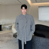 时髦格子衬衫棉麻弹性休闲飘带衬衣男女同款潮P85，男装衬衫，星座1111（原C206）