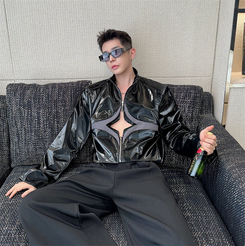 24年新款金属液态感皮衣男P145,男装皮衣,星座1111（原C206）