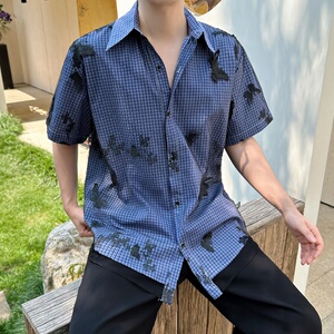 25新款原创设计真两件蝴蝶网纱衬衫立体蝴蝶男女同款衬衫短袖P95图片