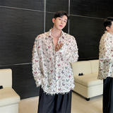 春夏韩版蝴蝶印花宽松长袖衬衫高级感流苏衬衣男飘逸感P75，男装衬衫，星座1111（原C206）
