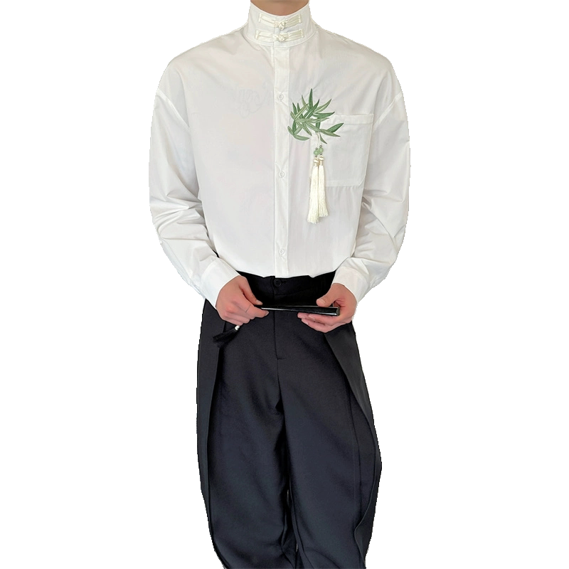 新中式高级感刺绣流苏长袖衬衫男女同款P85,男装衬衫,星座1111（原C206）