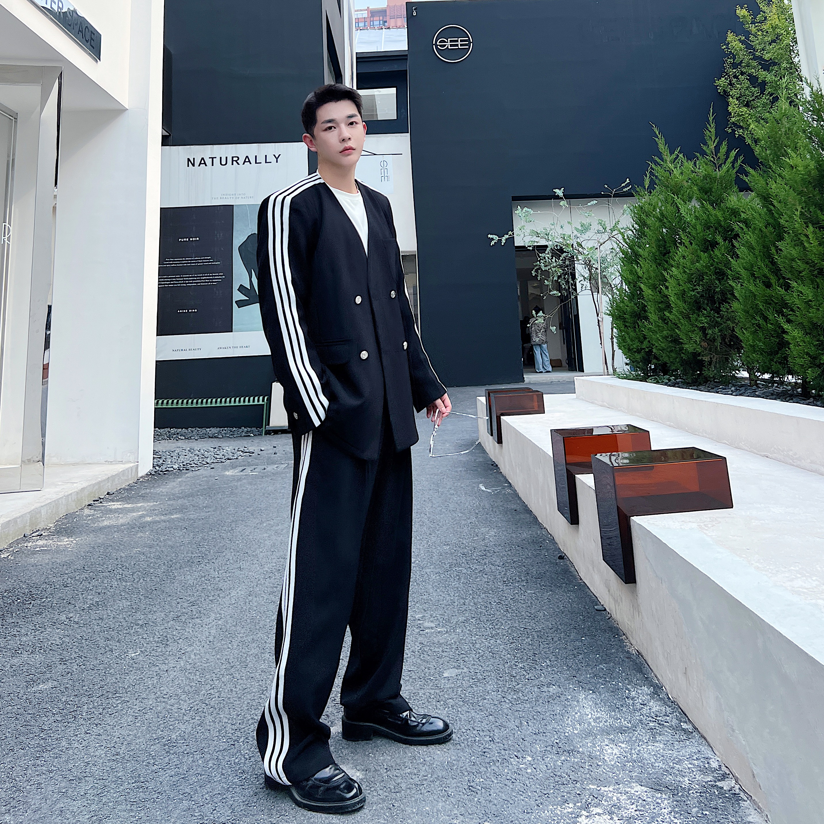ins网红V领设计西服套装帅气时尚两件套P185，男装西服套装，电商B202