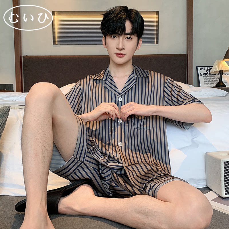 【日本むいひ轻奢】睡衣男夏季薄款冰丝夏天短袖短裤套装家居服夏