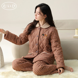 夹棉家居服 空气棉睡衣女秋冬纯棉夹层加厚大码 日本むいひ轻奢