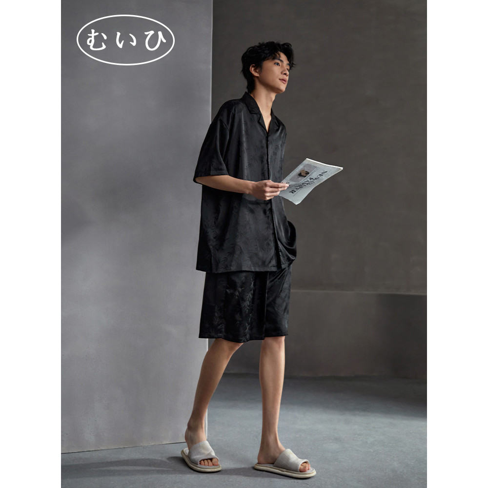 【日本むいひ轻奢】睡衣男士夏季冰丝短袖短裤家居服真丝薄高级感