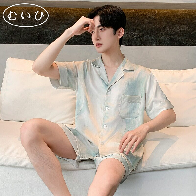 【日本むいひ轻奢】男睡衣夏季冰丝薄款高级感短袖短裤家居服套装