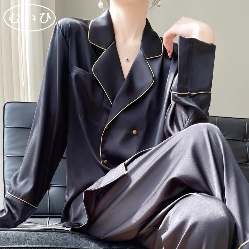 【日本むいひ轻奢】桑蚕丝长袖女睡衣真丝绸秋冬季高级家居服套装