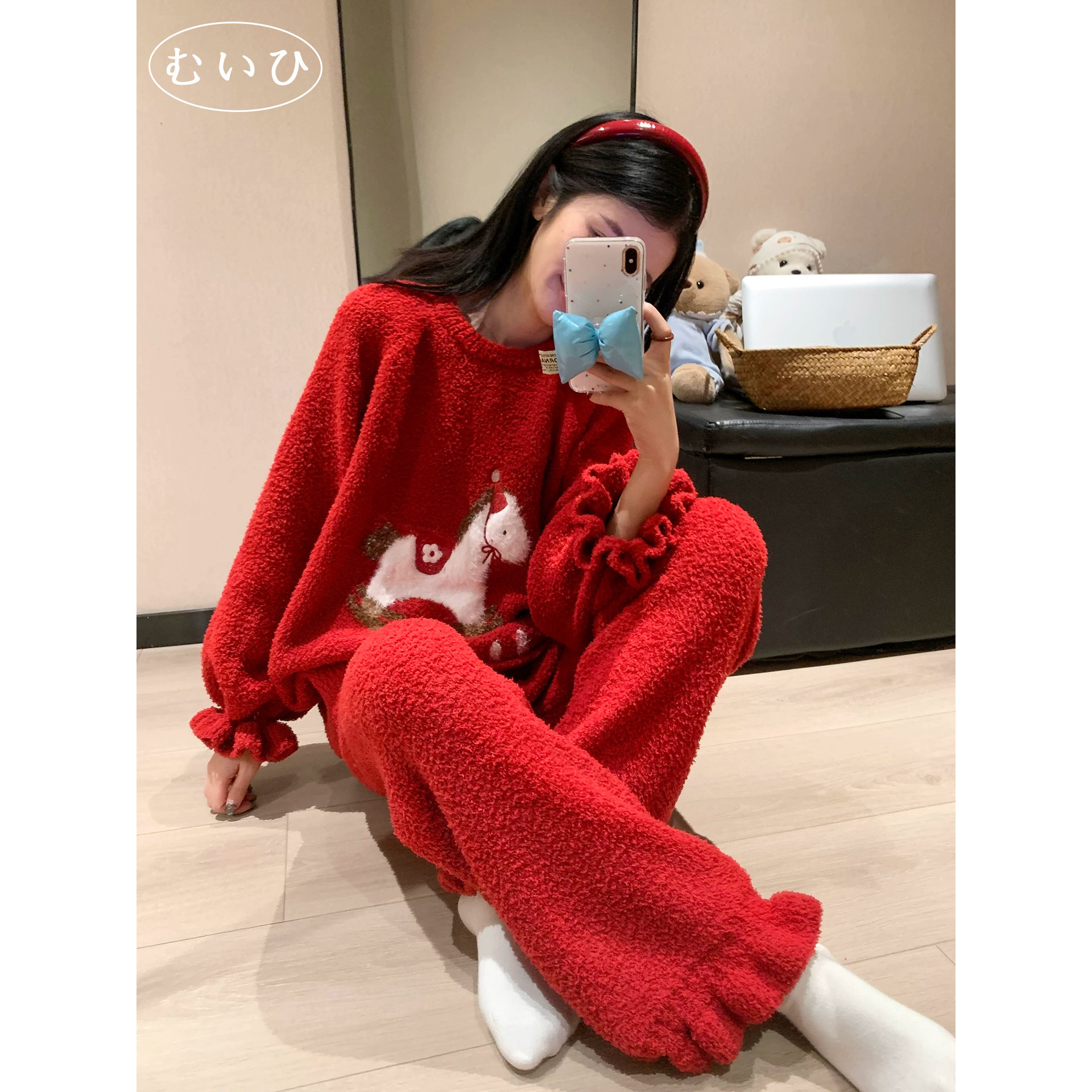 【日本むいひ轻奢】红色马年本命年半边绒睡衣女秋冬珊瑚绒家居服,女士内衣/男士内衣/家居服,睡衣/家居服套装,淘宝优惠券,粉丝福利购,淘宝优惠卷