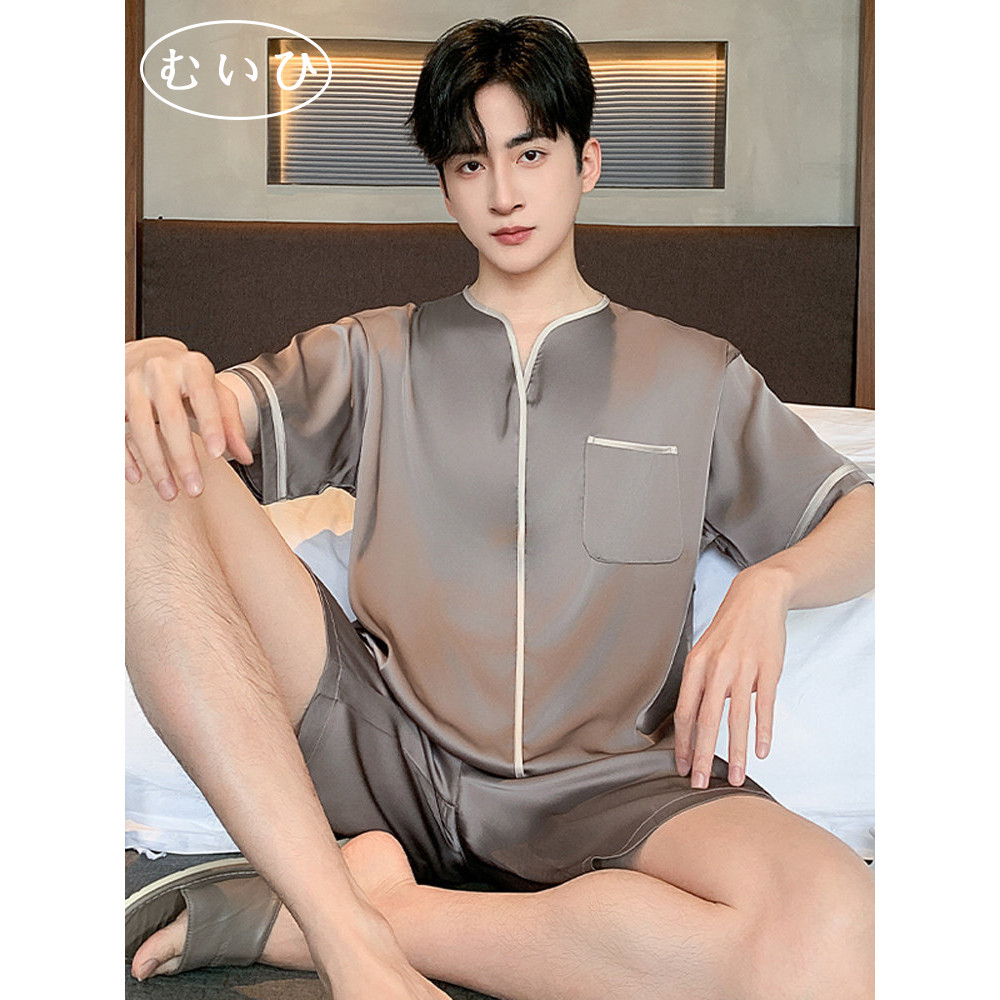 【日本むいひ轻奢】冰丝睡衣男士夏季薄款夏天短袖短裤套装家居服
