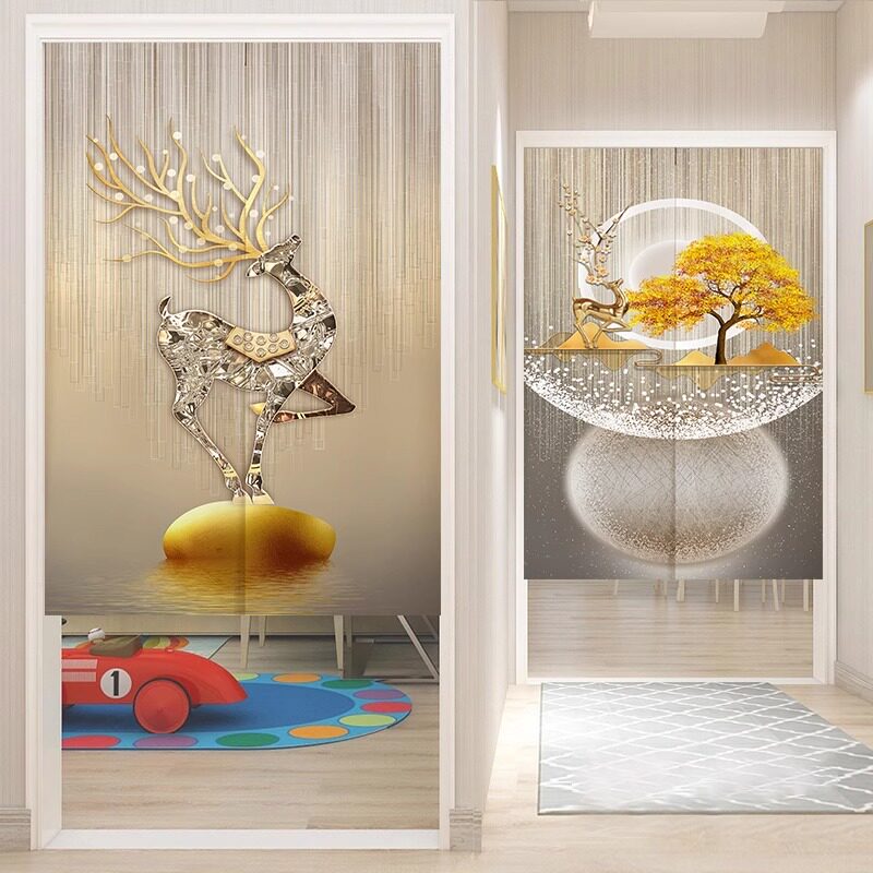 轻奢麋鹿门帘玄关厕所遮挡帘厨房卫生间隔断帘卧室洗手间挂帘布帘