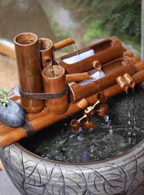 竹湿子筒流水器鱼鱼盆QXM石槽养鱼循环过滤喷缸风水轮车泉增氧加