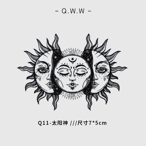 太阳神图腾草本纹身贴半永久纹防水持久男前胸手臂刺青贴纸不反光