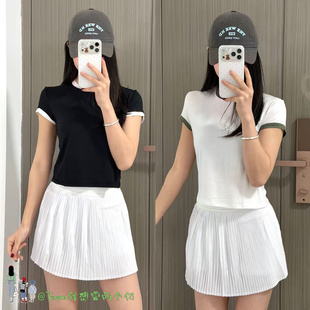 From推荐/夏新品~Orgac Cotn Baby Tee复古撞色短款运动短袖T恤女