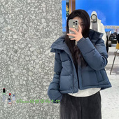 From新色 外套女 保暖短款 页岩蓝 Puff四格泡芙羽绒服连帽马甲冬季