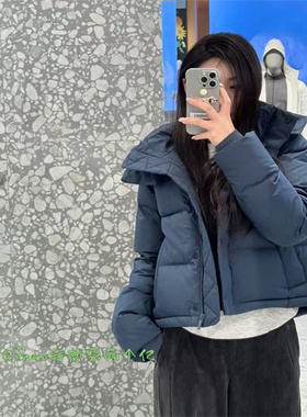 From新色/页岩蓝~Puff四格泡芙羽绒服连帽马甲冬季保暖短款外套女