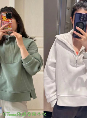 更新~From半拉链宽松保暖卫衣Plush Fleec瑜伽服加绒外套女冬季