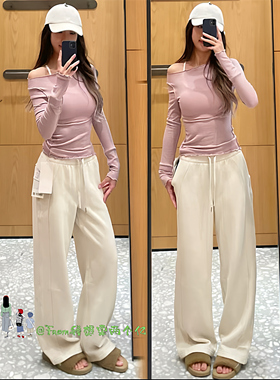 From上新~新色浅象牙白/Sca加绒保暖运动宽松长裤高腰阔腿裤女 冬