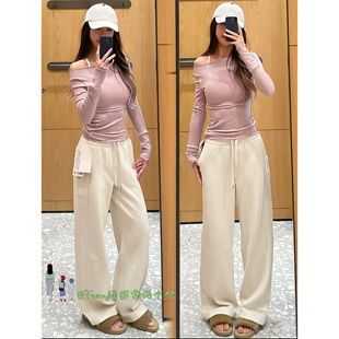 女 From上新 高腰阔腿裤 Sca加绒保暖运动宽松长裤 冬 新色浅象牙白