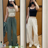 秋上新 女 pants纹理华夫格宽松阔腿长裤 From运动直筒裤 Text