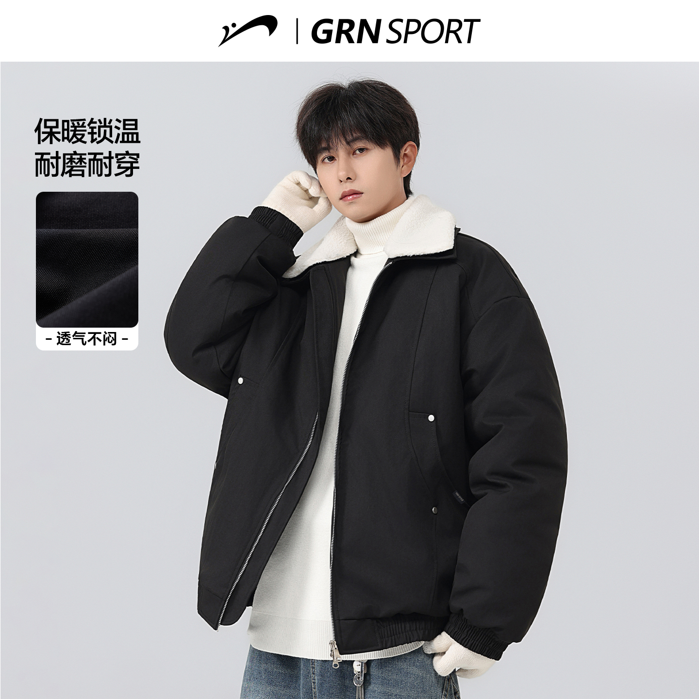 贵人鸟棉服男款冬季2025年新款美式飞行夹克男士大毛领外套男冬款