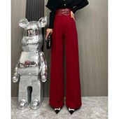 潮 秋冬新款 女时尚 直筒西装 洋气宽松显瘦保暖高腰垂感阔腿休闲裤 裤