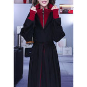 大码 裙子 百搭收腰显瘦撞色中长款 假两件连衣裙女2025秋冬新款 时尚