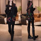 简约通勤时尚 印花卫衣2025秋冬新款 小众设计感大口袋圆领显瘦上衣