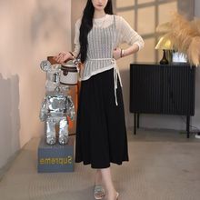 针织镂空长袖上衣吊带连衣裙两件套女2025秋季韩系新款小个子套装